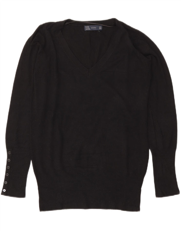 Maglione Zara da donna con scollo a V UK 14 Rayon nero medio