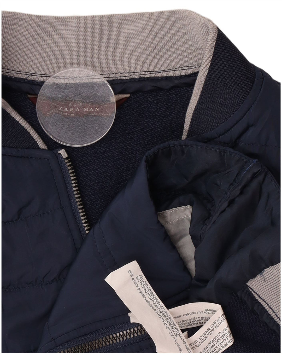 Gilet imbottito da uomo Zara UK 36 piccolo in poliestere blu navy