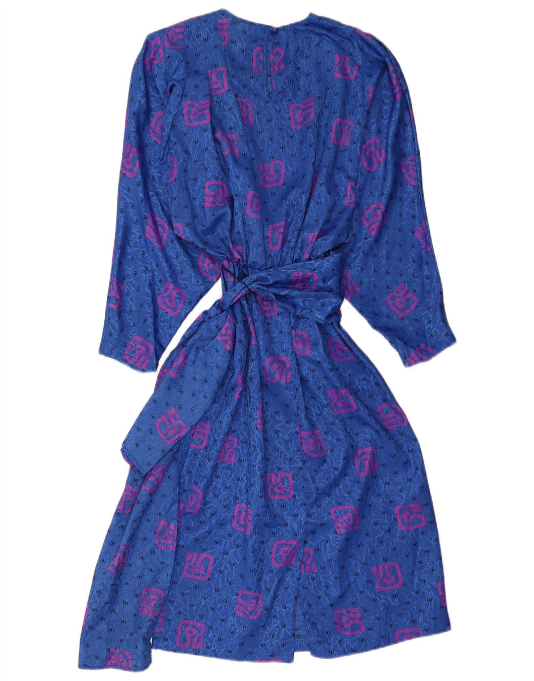 Abito lungo a maniche lunghe da donna vintage con motivo astratto UK 10 piccolo blu