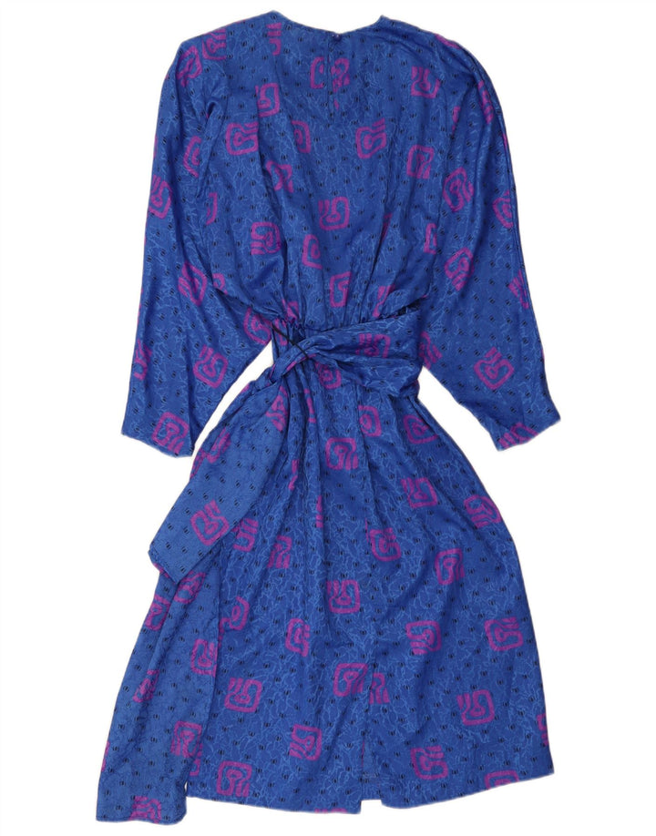 Abito lungo a maniche lunghe da donna vintage con motivo astratto UK 10 piccolo blu