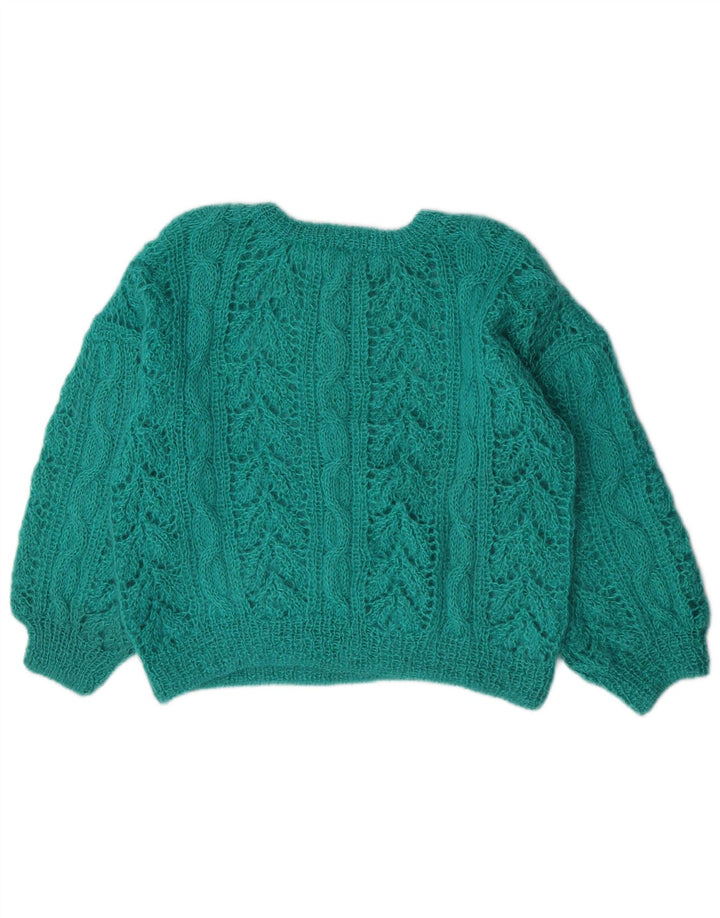 Maglione maglione girocollo da donna vintage UK 14 verde medio
