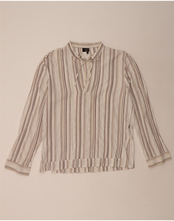 JUST CAVALLI Womens Long Sleeve Blouse Top UK 18 XL Off White Striped