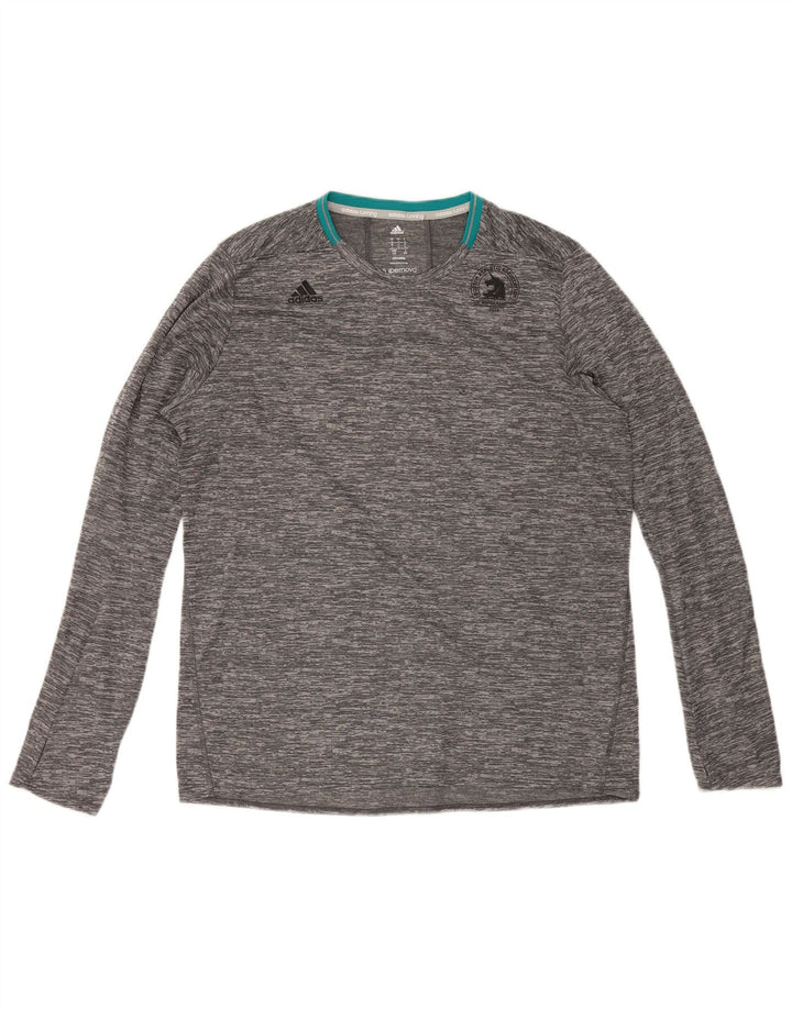 Adidas Uomo Climalite Top manica lunga grande poliestere chiazzato grigio