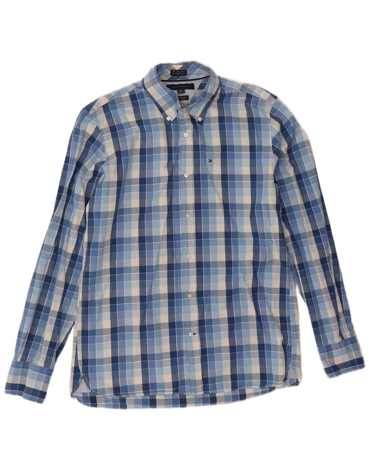 Camicia da uomo su misura Tommy Hilfiger taglia 15 1/2 16 medio blu a quadri