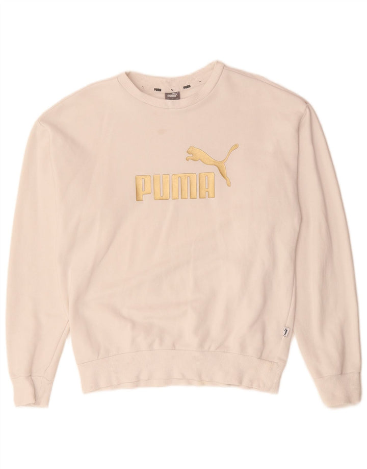 Felpa con grafica PUMA da uomo, piccola, in cotone bianco sporco