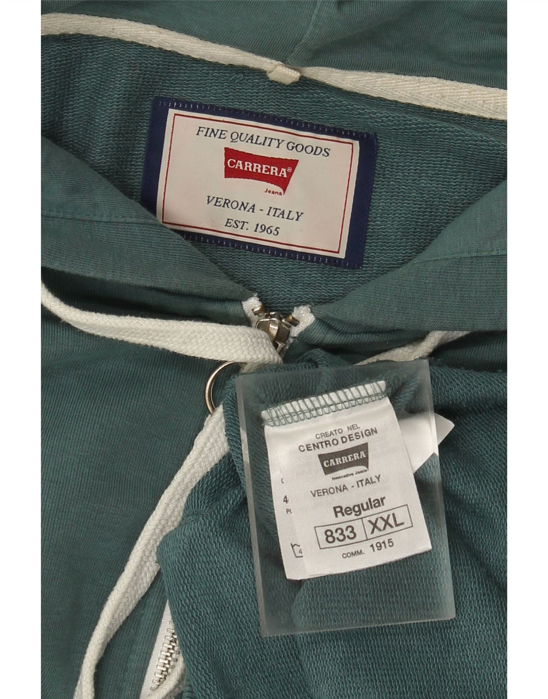 Maglione con cappuccio e zip da uomo Carrera 2XL in cotone verde