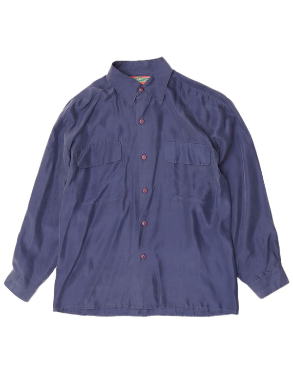 Camicia vintage da uomo in seta blu navy media