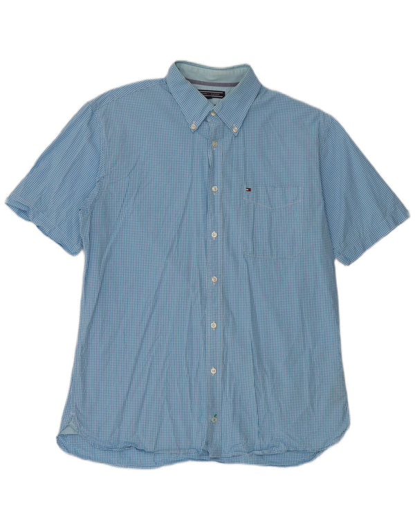 Camicia da uomo a maniche corte su misura Tommy Hilfiger grande cotone a quadretti blu