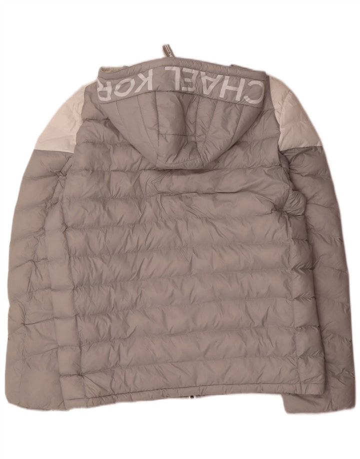MICHAEL KORS Giacca imbottita con grafica da uomo UK 40 Large Grey Colourblock