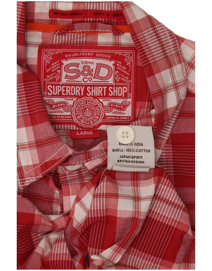 Camicia a maniche corte da uomo SUPERDRY in cotone a quadri rossi grandi