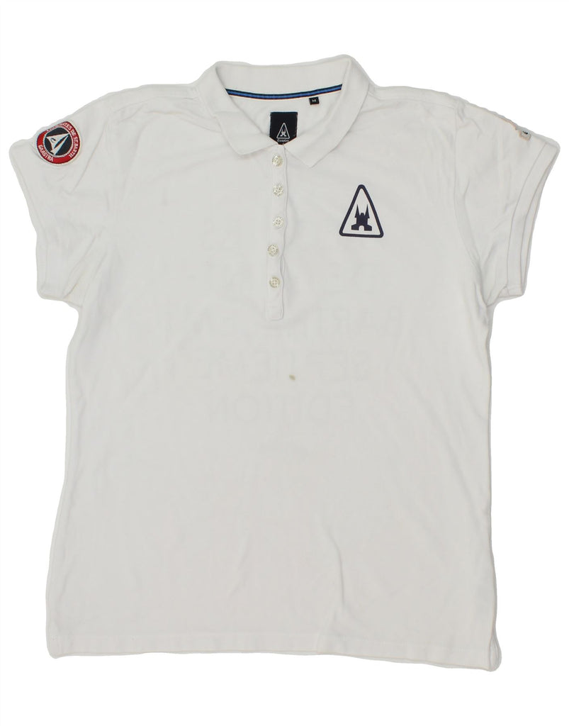 GAASTRA Womens Graphic Polo Shirt UK 14 Medium White Cotton Vintage Gaastra and Second-Hand Gaastra from Messina Hembry 