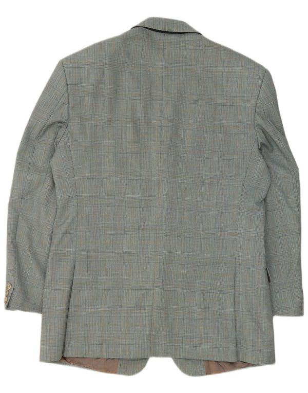 Giacca blazer vintage da uomo a 2 bottoni IT 50 grande lana vergine a quadri blu