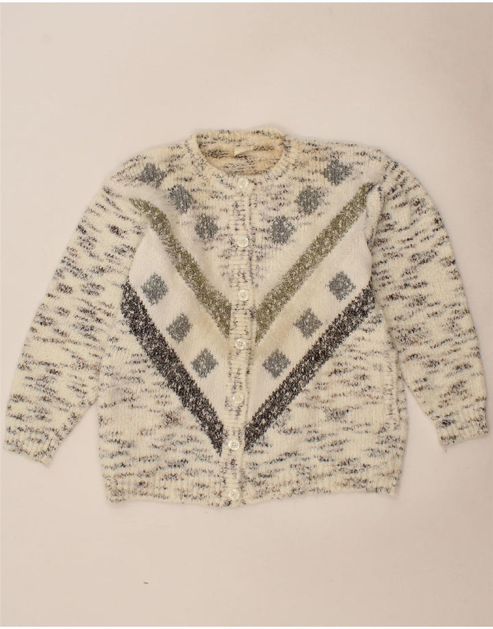VINTAGE Womens Cardigan Sweater UK 14 Medium Off White Argyle/Diamond Vintage Vintage and Second-Hand Vintage from Messina Hembry 