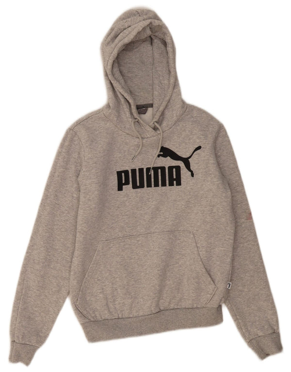 Felpa con cappuccio corta grafica da donna Puma UK 10 piccola in cotone chiazzato grigio
