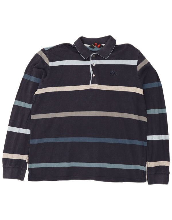 Polo Kappa da uomo a maniche lunghe 2XL in cotone a righe blu navy