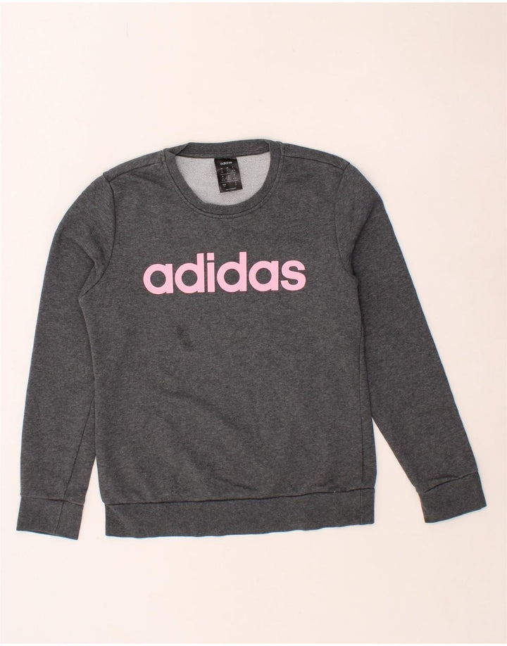 ADIDAS Womens Graphic Sweatshirt Jumper UK 8/10 Small Grey Cotton Vintage Adidas and Second-Hand Adidas from Messina Hembry 