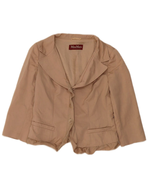 Giacca blazer a 3 bottoni corta da donna Max Mara UK 12 Lana beige medio