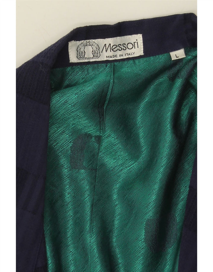 MESSORI Mens 1 Button Blazer Jacket UK 40 Large Navy Blue Check Vintage Messori and Second-Hand Messori from Messina Hembry 