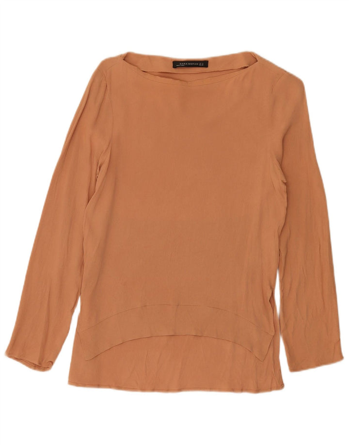 Top Zara da donna a maniche lunghe UK 12 in viscosa marrone medio