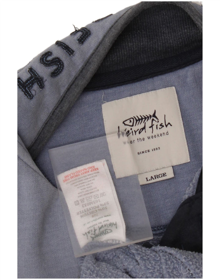 WEIRD FISH Felpa da uomo con collo con zip, maglione grande, cotone blu