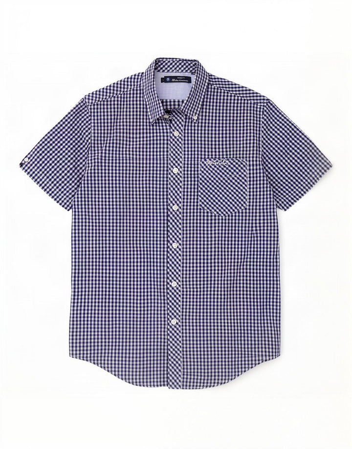Camicia a maniche corte da uomo Ben Sherman in cotone a quadretti blu navy medio
