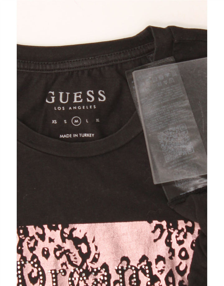 T-shirt grafica da donna GUESS Top UK 12 Medium Black Cotton