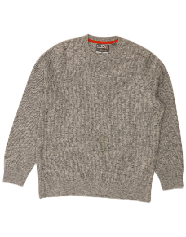 Maglione maglione girocollo da uomo SUPERDRY 3XL cotone chiazzato grigio