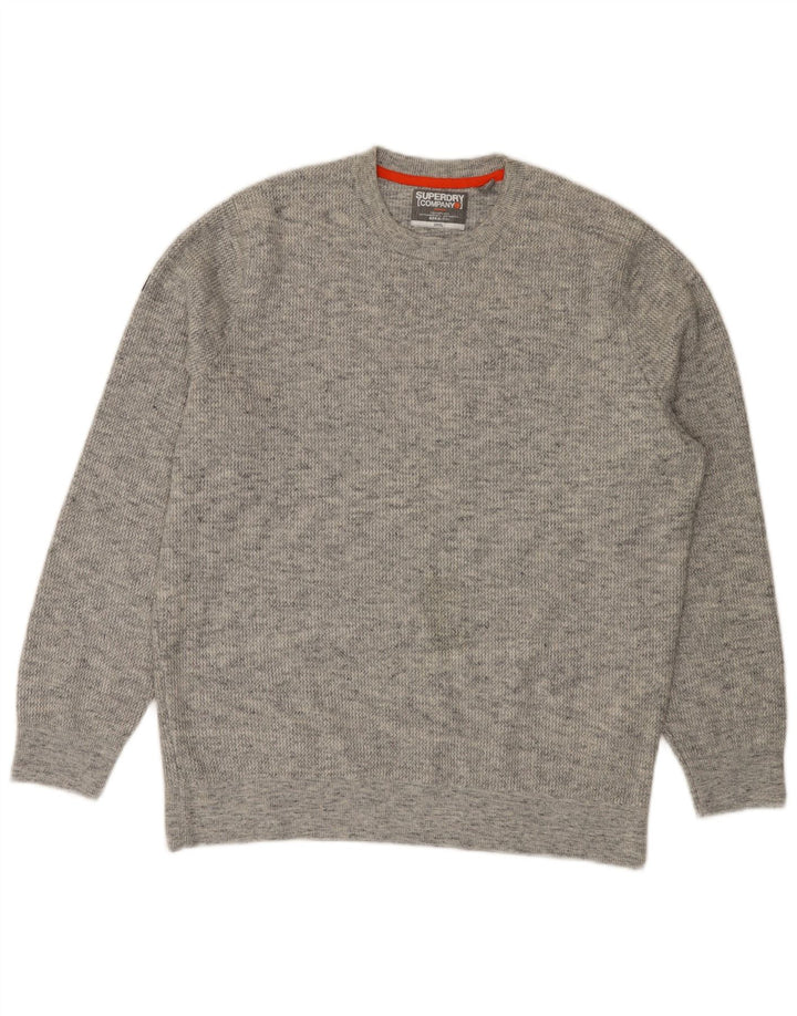 Maglione maglione girocollo da uomo SUPERDRY 3XL cotone chiazzato grigio