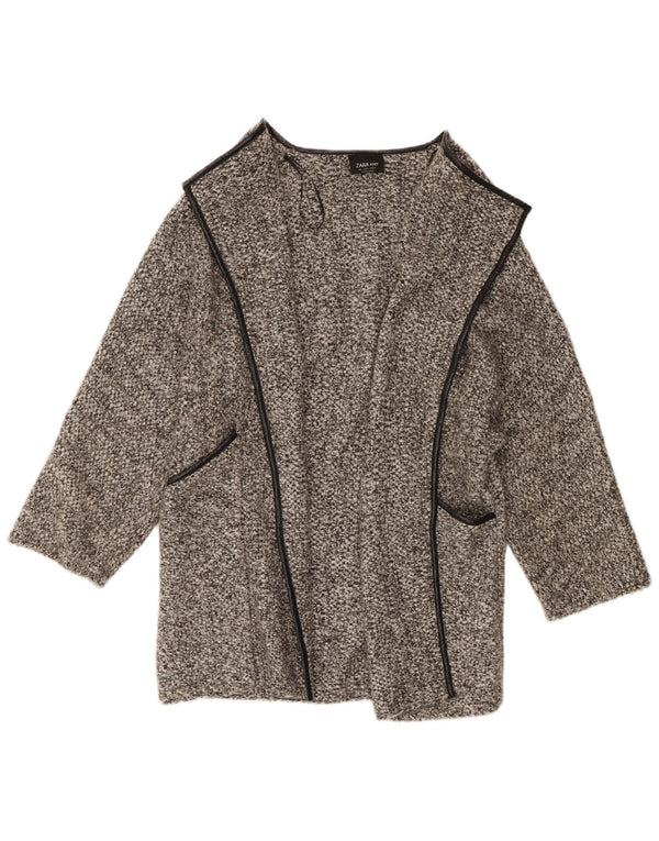 Maglione cardigan aperto a lunga linea da donna Zara UK 16 Grande acrilico chiazzato grigio