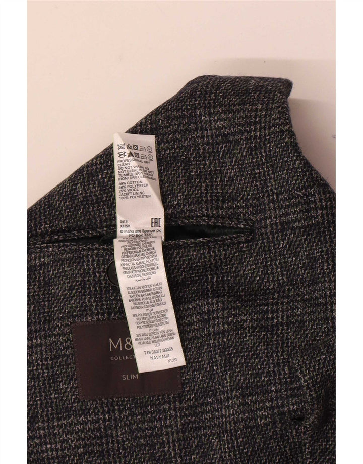 Giacca blazer a 2 bottoni da uomo Marks & Spencer UK 36 piccolo quadretto blu navy