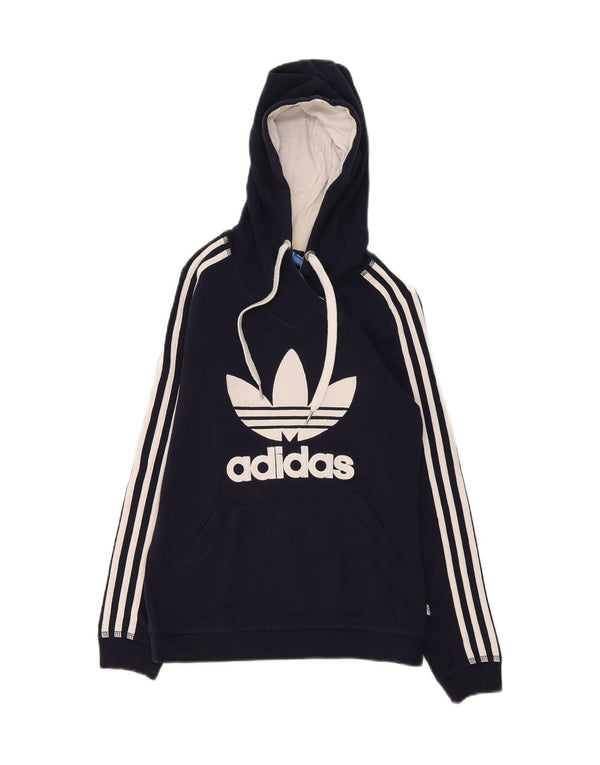 Felpa con cappuccio grafica da donna Adidas UK 10 Small Navy Blue Cotton Sports