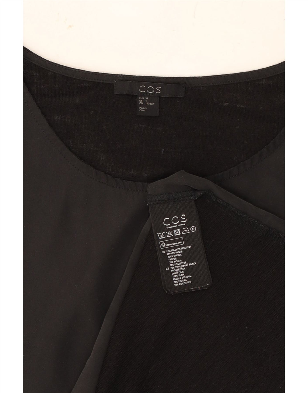 COS Womens Top Long Sleeve EU 34 XS Black Modal Vintage Cos and Second-Hand Cos from Messina Hembry 