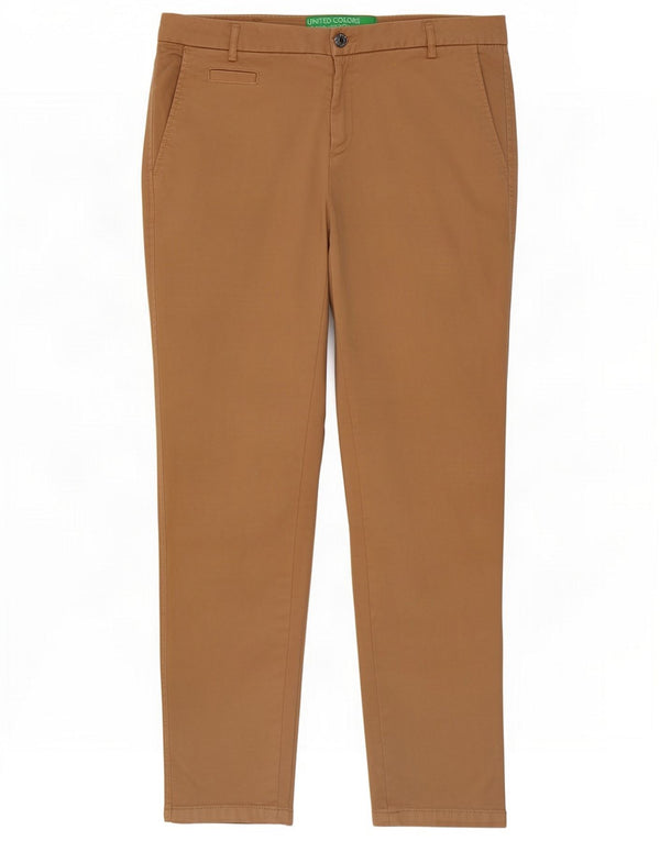 Pantaloni chino slim da donna Benetton UK 12 Medium W32 L28 Marrone Cotone