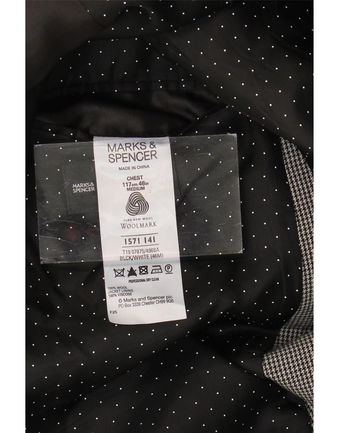 Giacca blazer a 2 bottoni Marks & Spencer da uomo UK 46 3XL lana pied de poule grigia