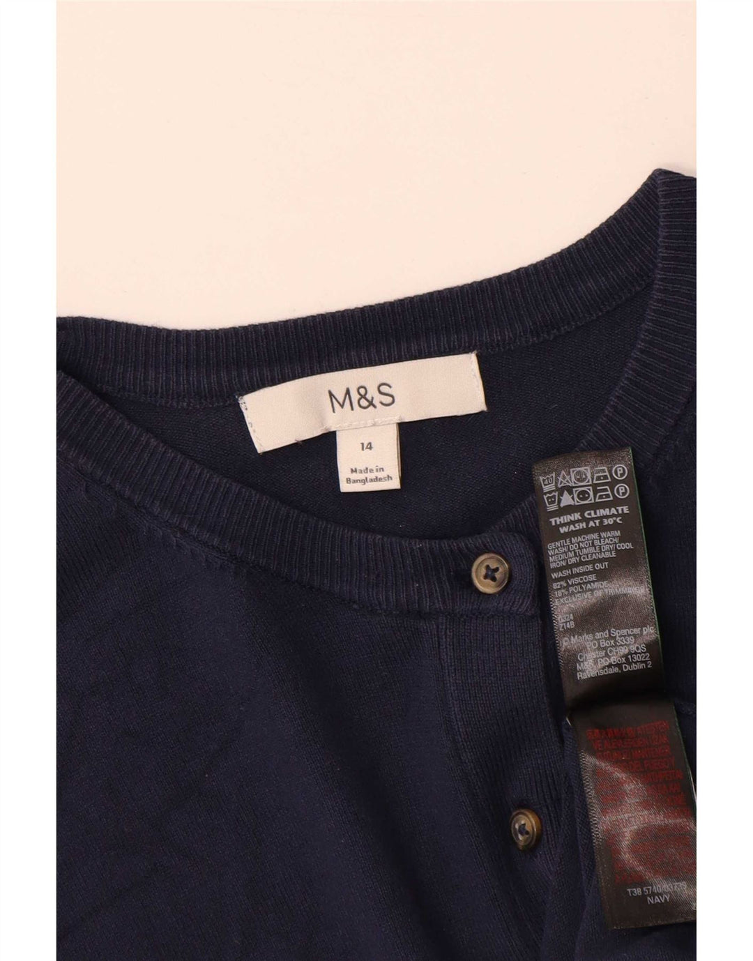 Maglione cardigan da donna Marks & Spencer UK 14 Viscosa blu navy medio