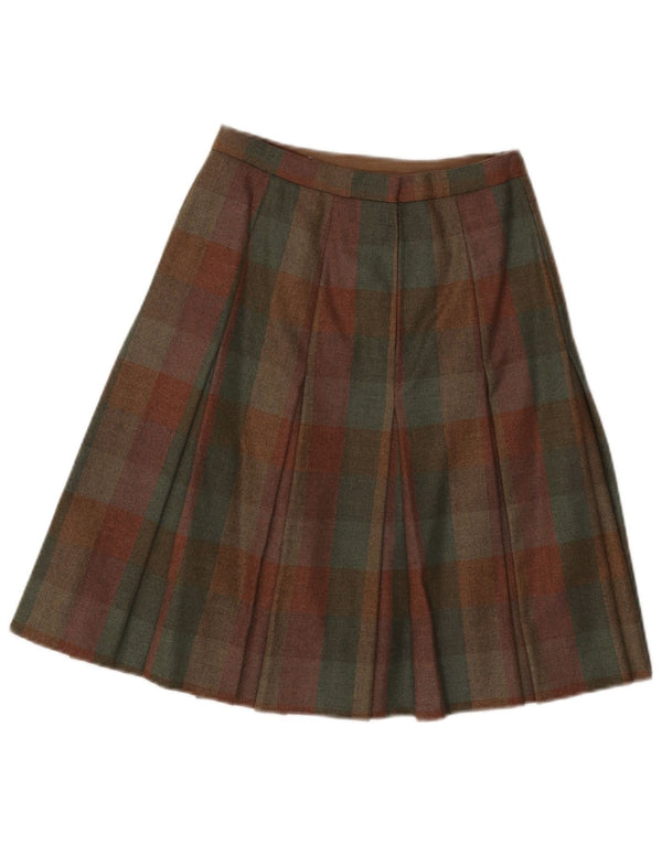 Gonna a trapezio plissettata da donna vintage W25 XS verde a quadri