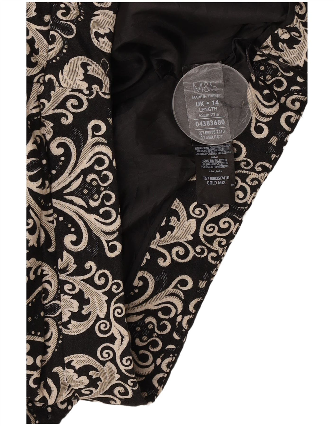 Minigonna da donna Marks & Spencer UK 14 Large W34 Poliestere Paisley dorato