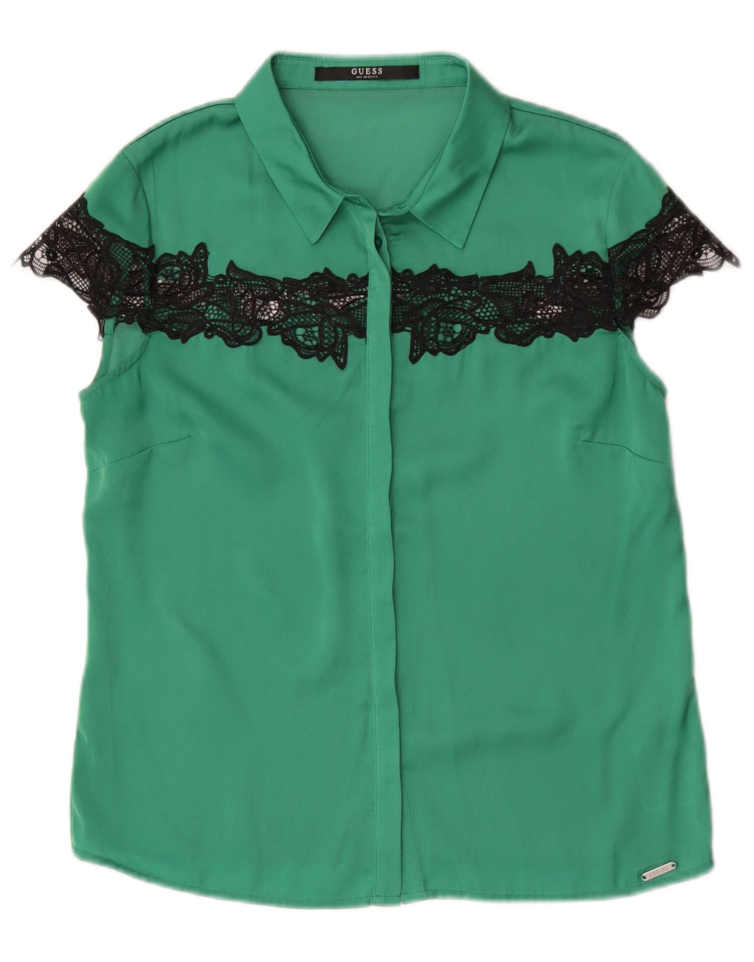 Guess Camicia a maniche corte da donna Camicetta UK 10 Small Verde Poliestere