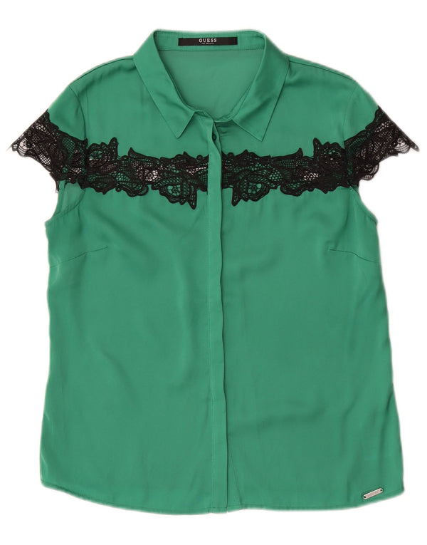 Guess Camicia a maniche corte da donna Camicetta UK 10 Small Verde Poliestere
