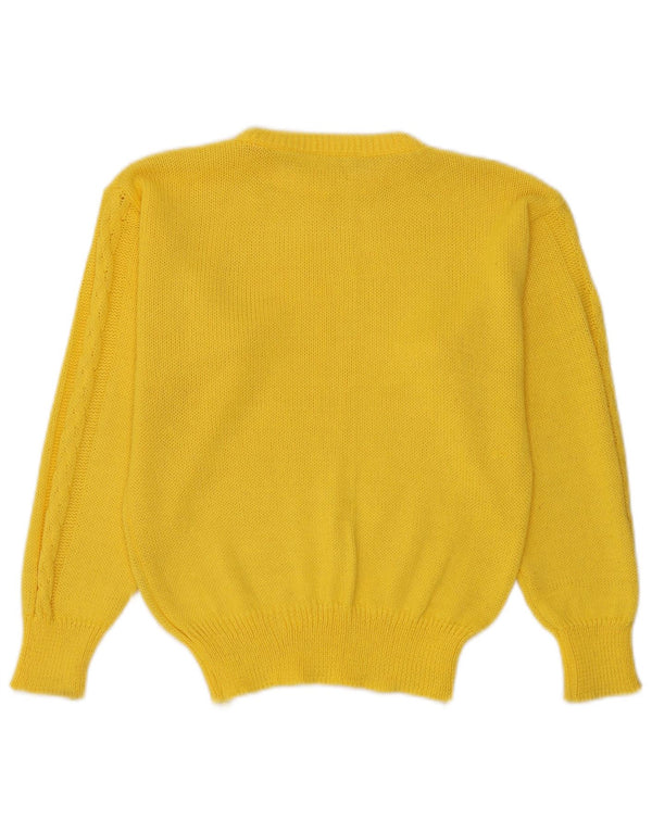 Maglione maglione girocollo da donna vintage UK 10 piccolo cotone giallo