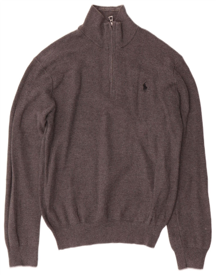 Polo Ralph Lauren Maglione da uomo con zip e collo in cotone grigio medio