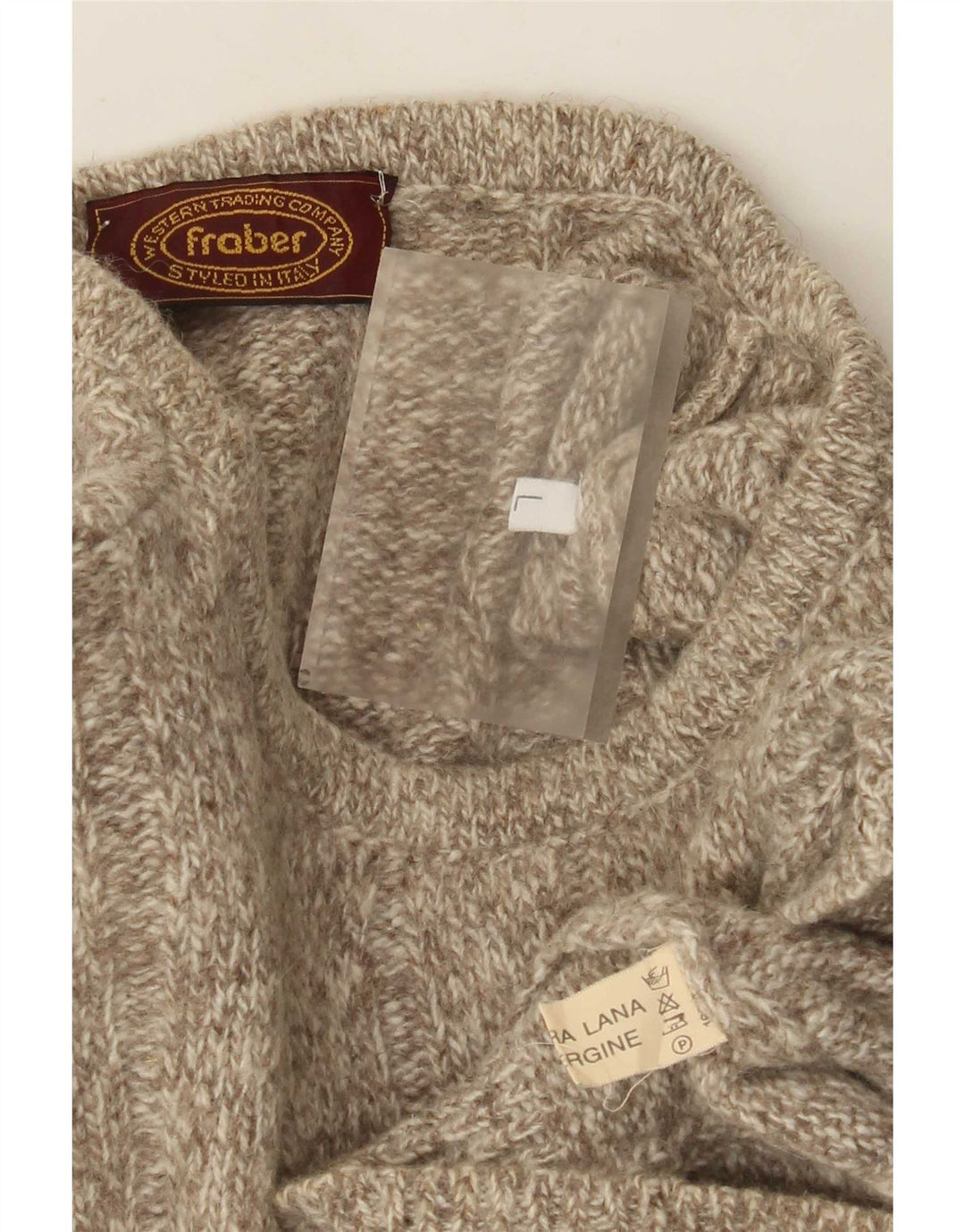 Maglione girocollo da uomo vintage in lana chiazzata marrone grande