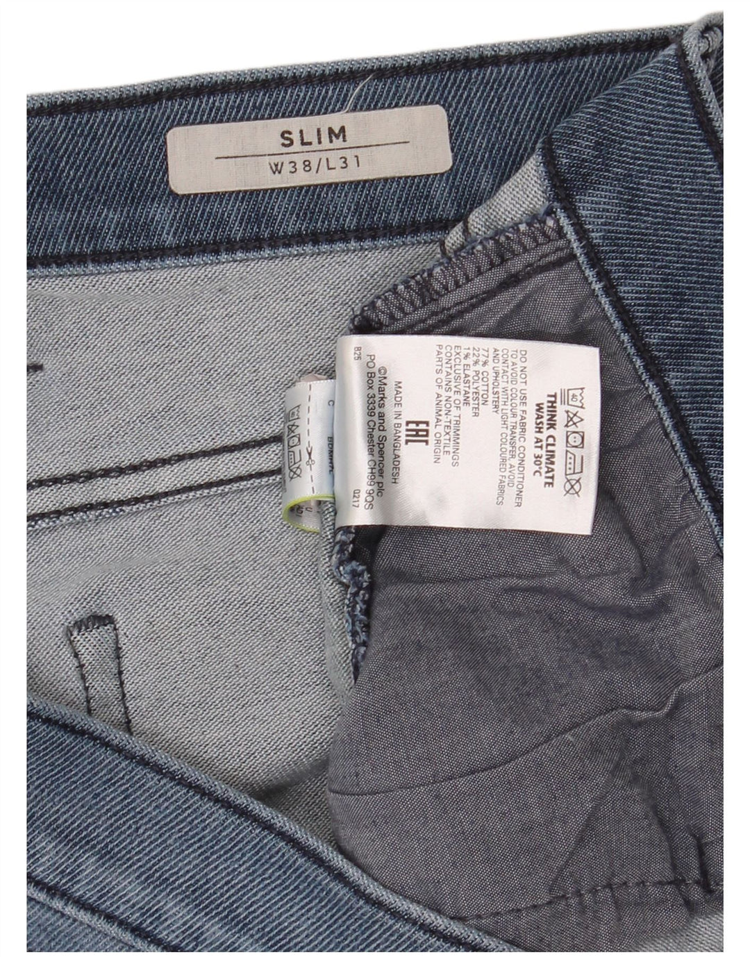 Jeans Slim da Uomo Marks & Spencer W38 L31 Cotone Blu