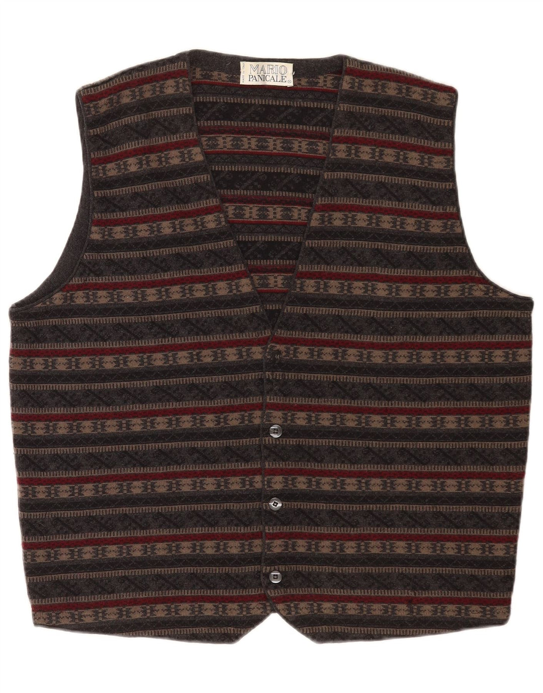 Gilet vintage da uomo lavorato a maglia in lana vergine Fair Isle grigio medio