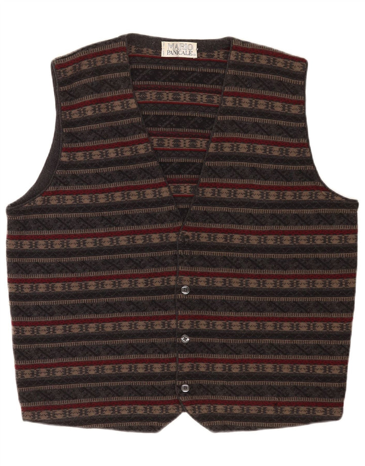 Gilet vintage da uomo lavorato a maglia in lana vergine Fair Isle grigio medio