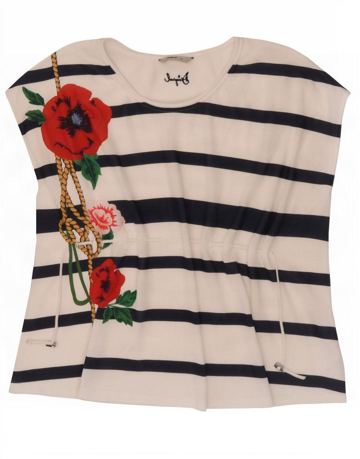 Desigual Canotta grafica oversize da donna UK 10 Small White Floral