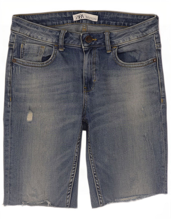 Zara Womens Distressed Denim Shorts EU 38 Small W28 Blue Cotton