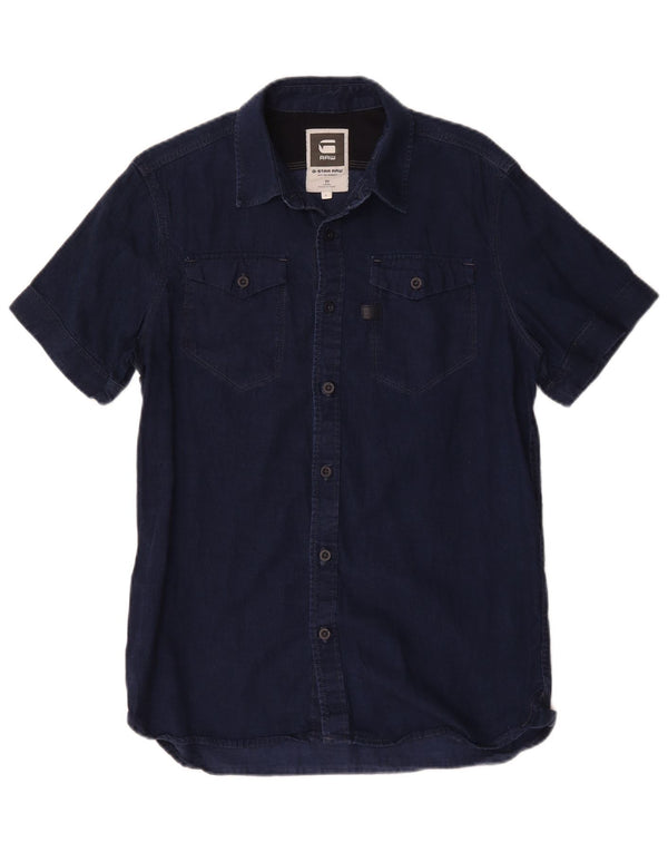 Camicia di jeans a maniche corte da uomo G-Star grande in cotone blu navy