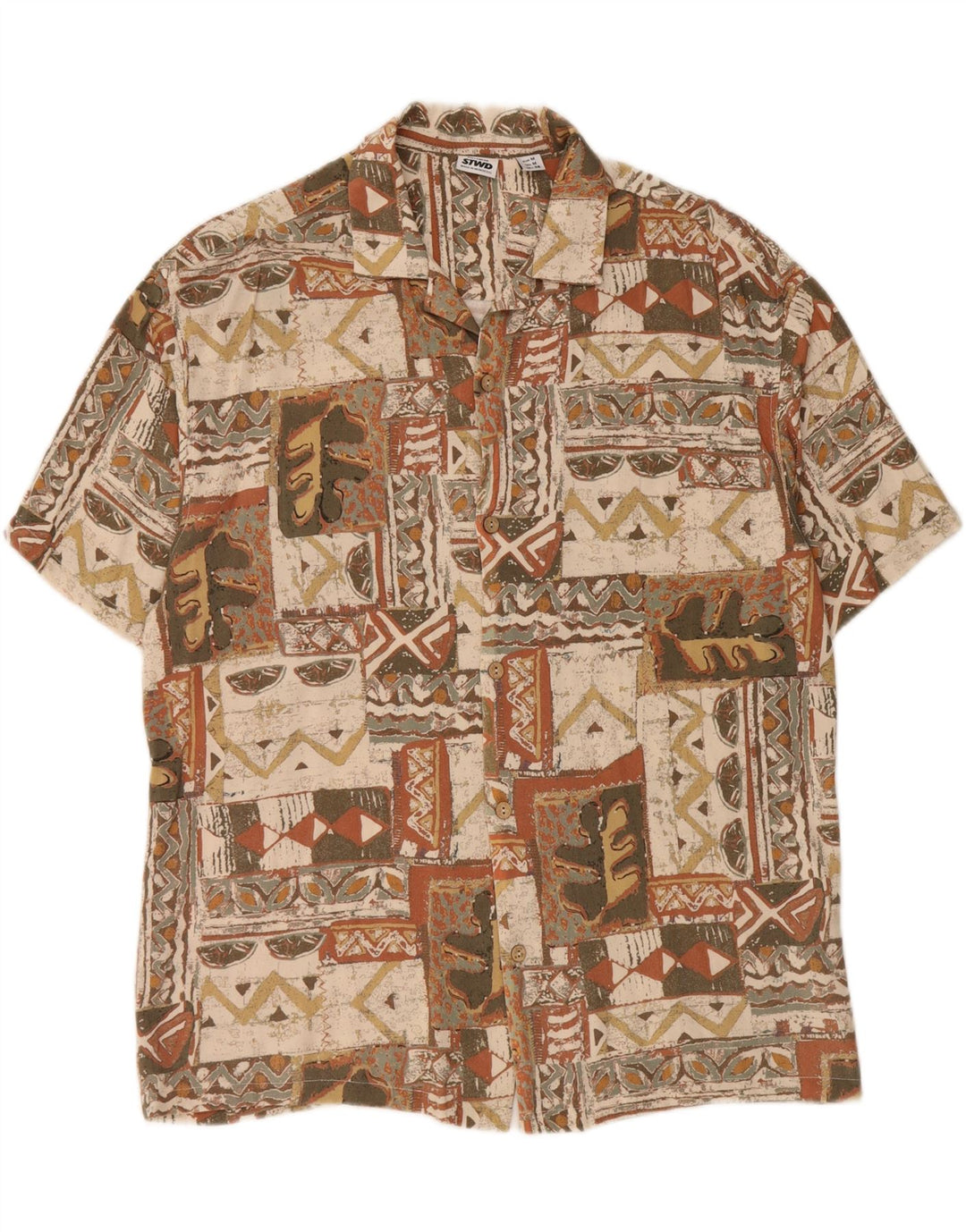 PULL & BEAR Mens Short Sleeve Shirt Size 38 Medium  Beige Patchwork