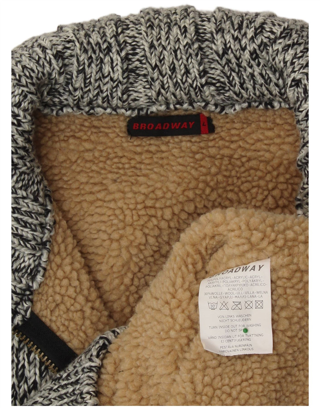 BROADWAY Maglione cardigan Sherpa da uomo grande acrilico chiazzato grigio